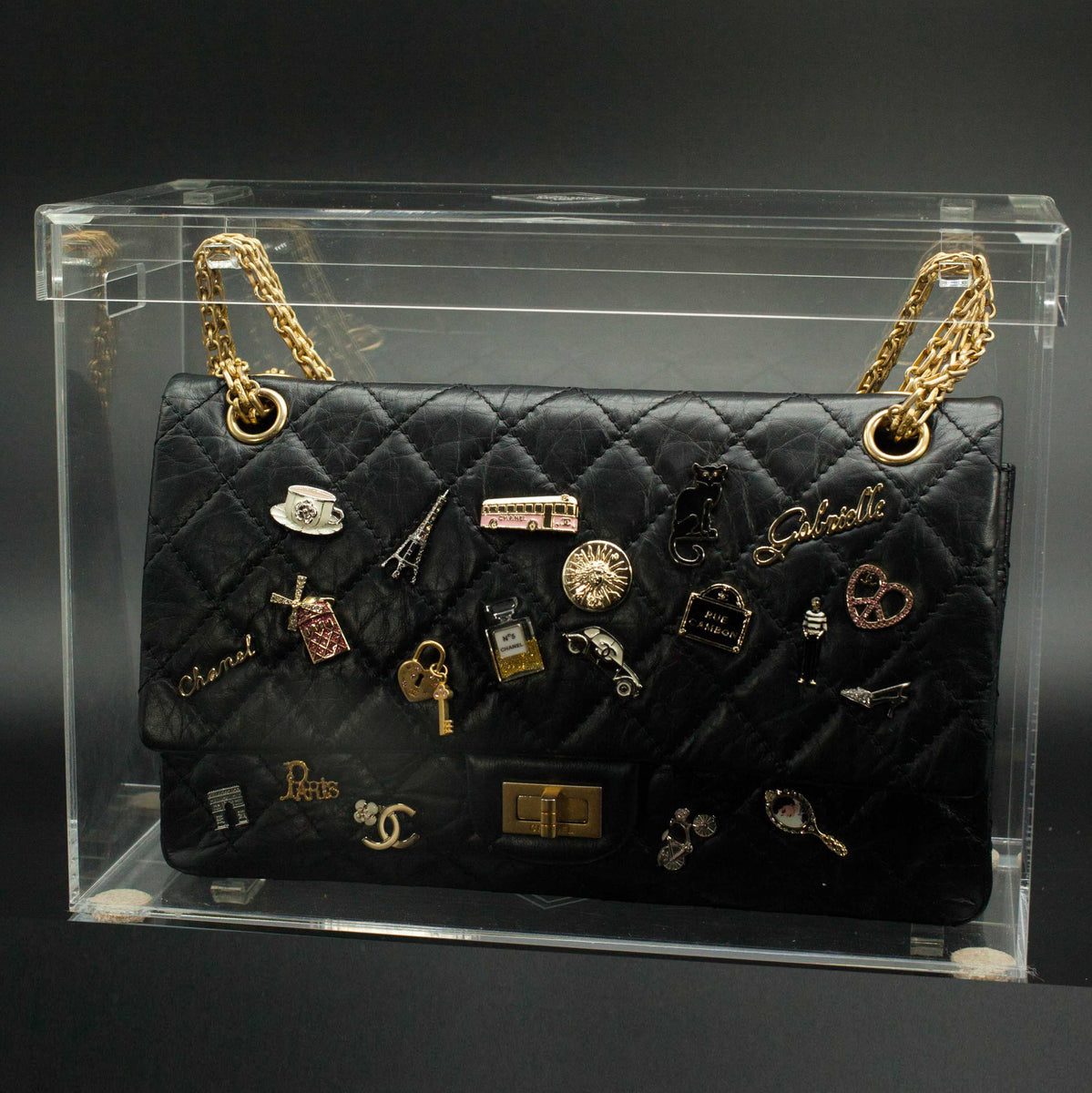 Chanel Runway Black Small Quilted Patent Luggage Evening Clutch Shoulder Bag  at 1stDibs